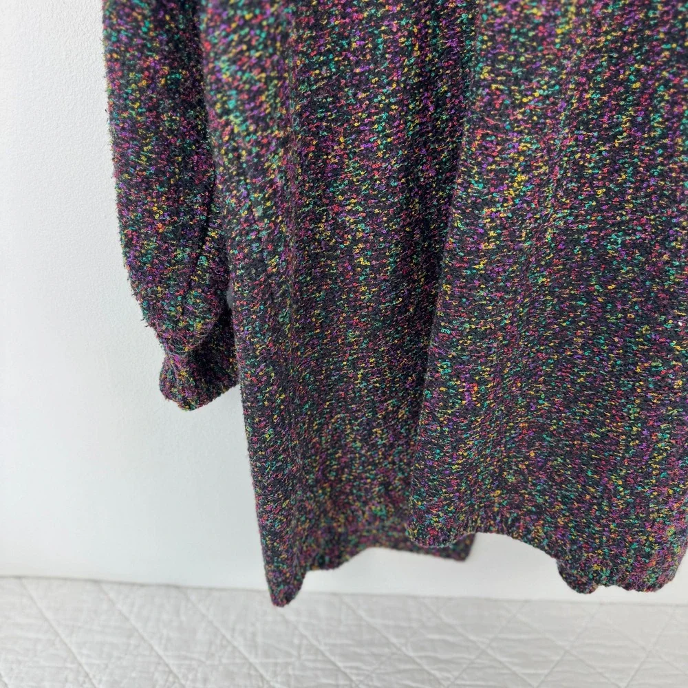 Westbound Vintage 80s Rainbow‎ Confetti Knit Open Cardigan Sweater Coat Black M
